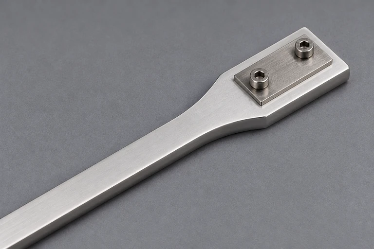 Illustratives Musterteil: Aluminiumprobe · verschraubte Montageplatte